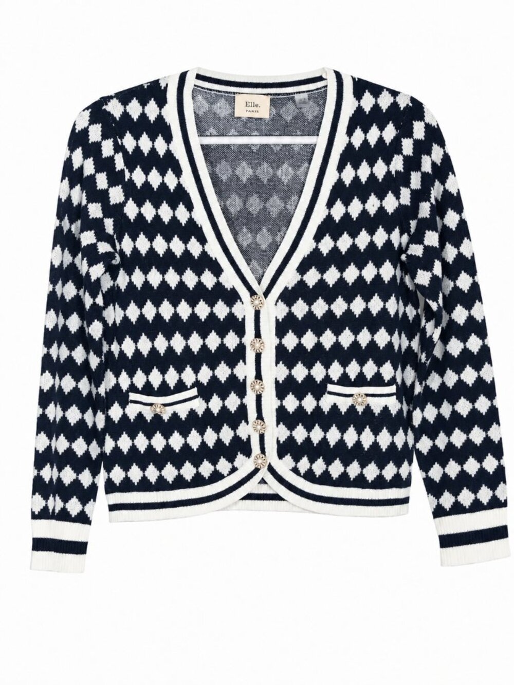 ELIE TAHARI Argyle Cottagecore Academia Long Sleeve Cardigan Sweater Size XS
